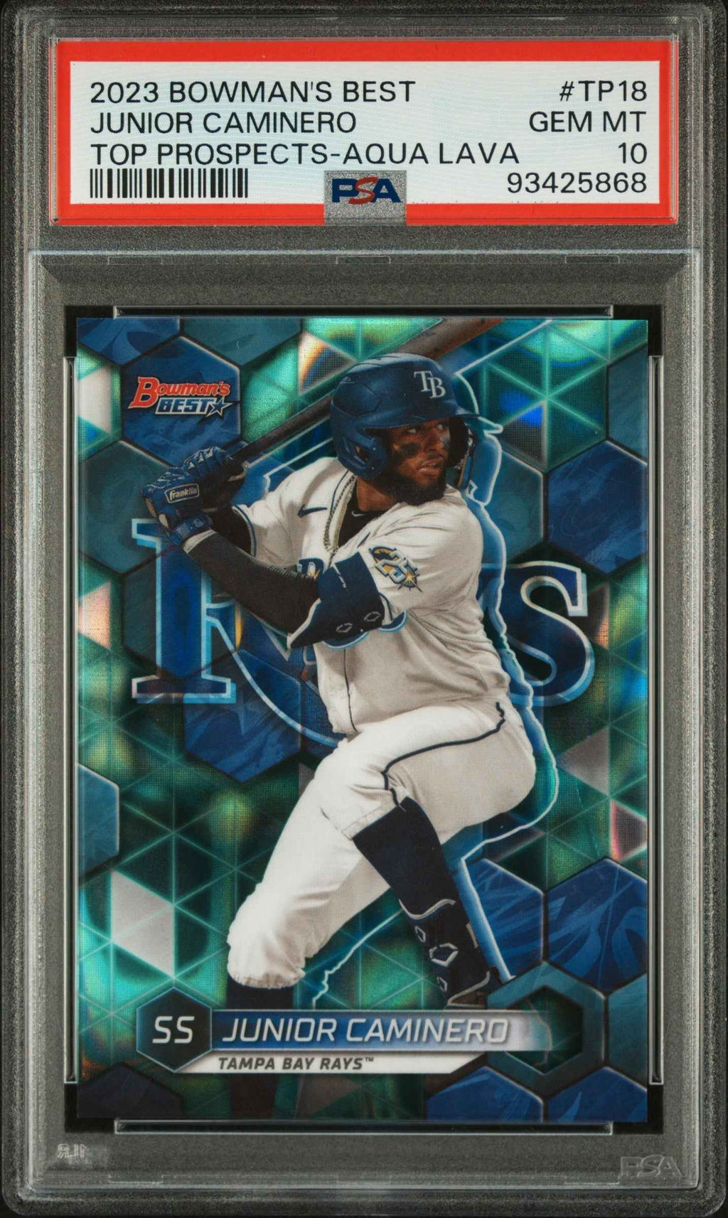 Graded 2023 Topps Bowmans Best Junior Caminero #TP18 Top Prospects Aqua Lava /199 Rookie RC Baseball Card PSA 10 Gem Mint