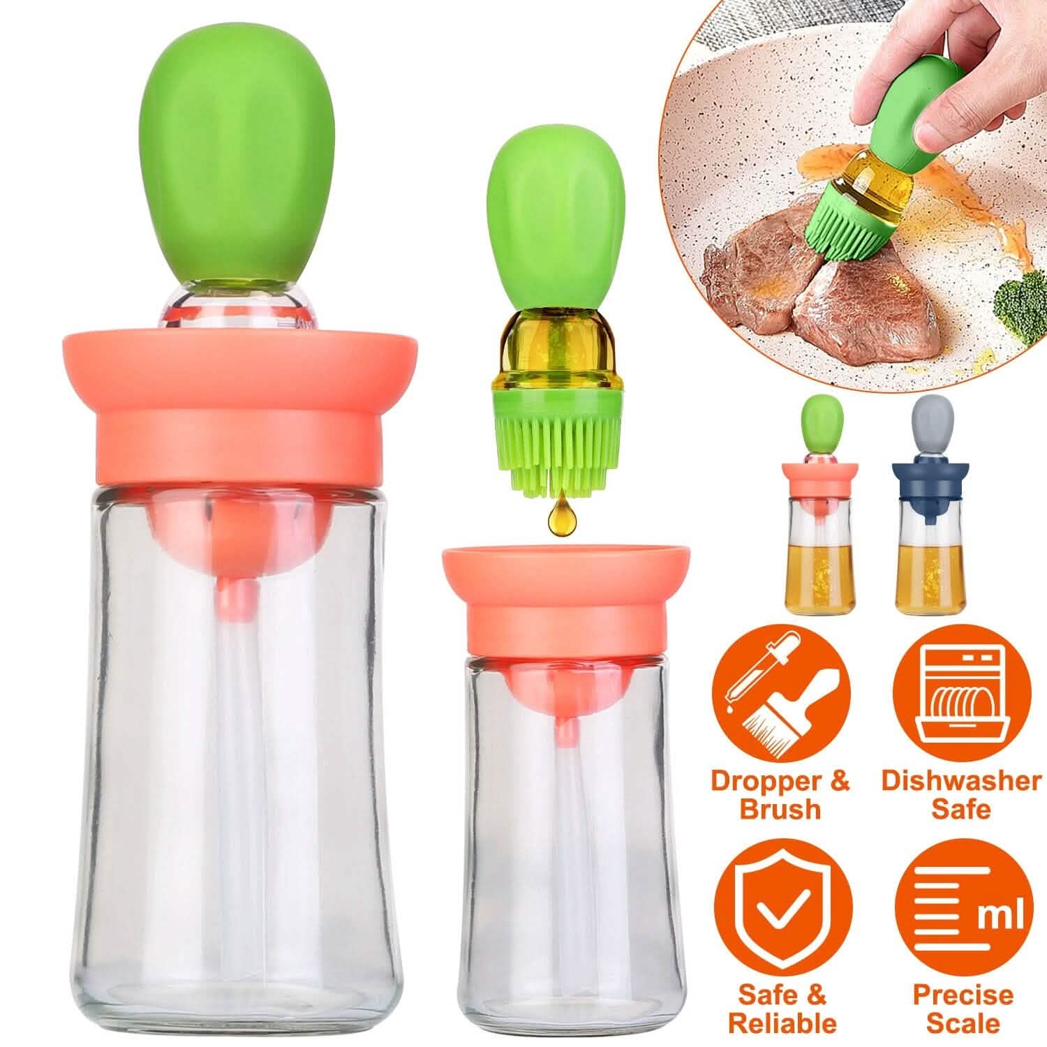2-in-1 Glass Olive Oil Dispenser with Silicone Dropper