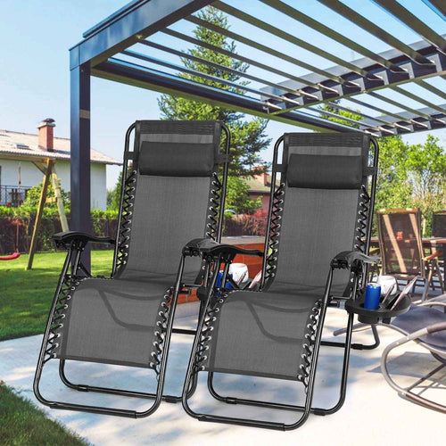 2-Pack: Foldable Zero Gravity Lounge Chair with Dual Side Tray