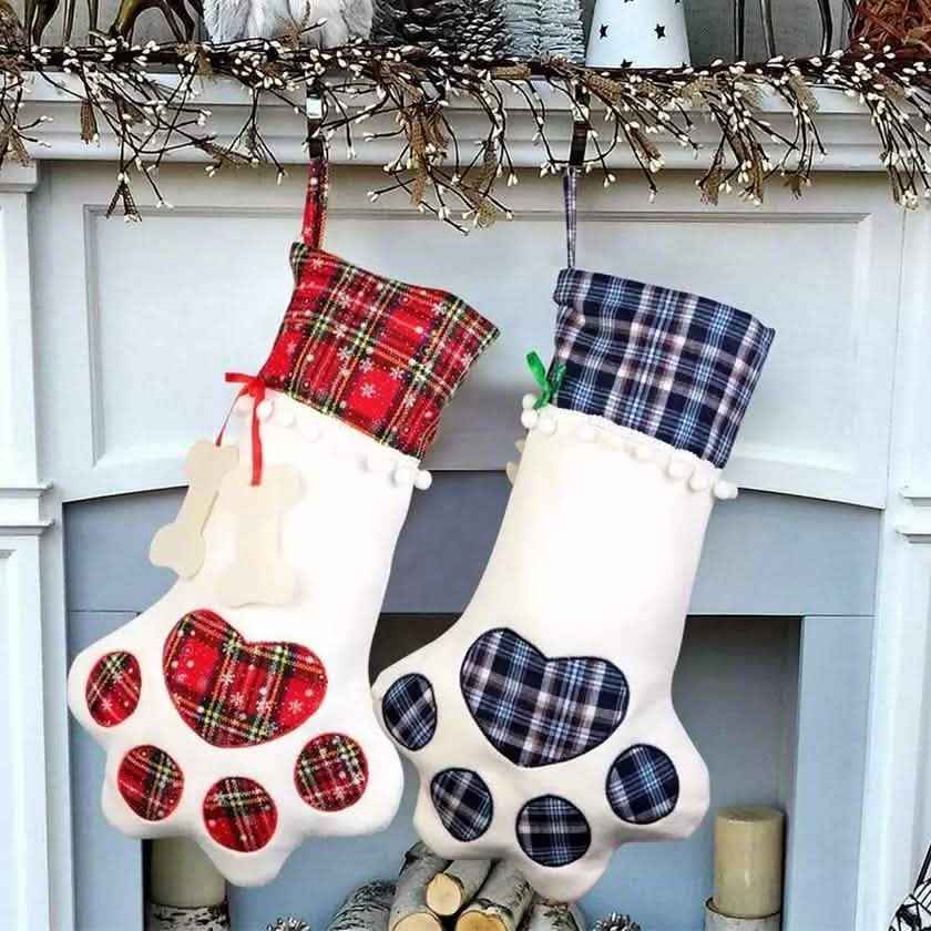 2-Pack: Plaid Christmas Pet Dog Cat Paw Hanging Stocking Socks