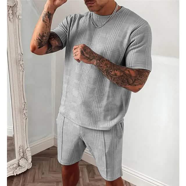 2-Piece Set: Crew Neck Striped Athleisure Short Sleeve