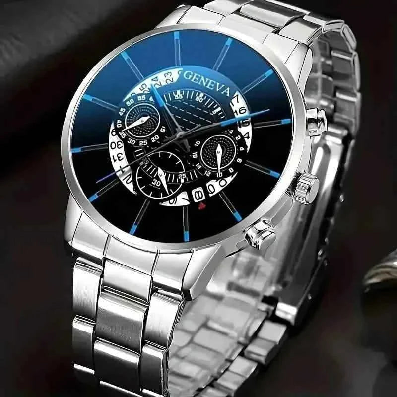 2-Piece Set: Exquisite Men's Quartz Timepieces And Fashionable Stainless Steel Watch Chains