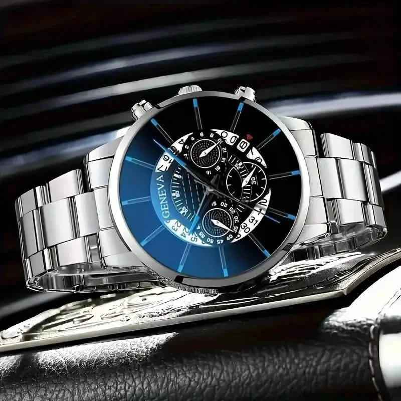 2-Piece Set: Exquisite Men's Quartz Timepieces And Fashionable Stainless Steel Watch Chains