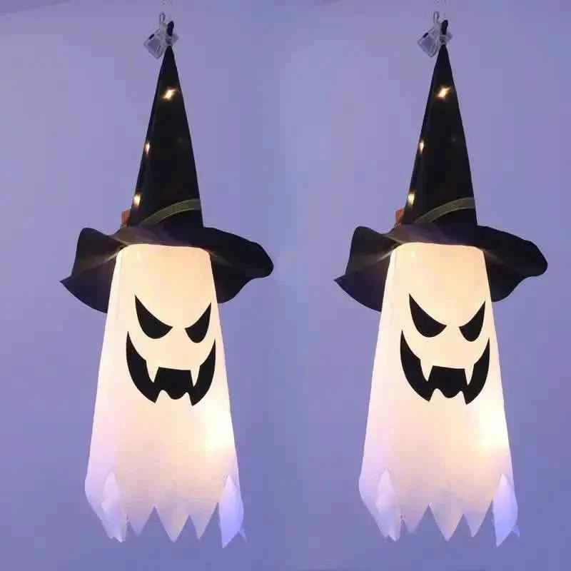 2-Piece Set: Glowing Ghost Witch Hat Halloween Decorations