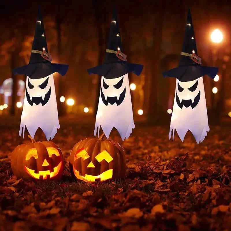 2-Piece Set: Glowing Ghost Witch Hat Halloween Decorations