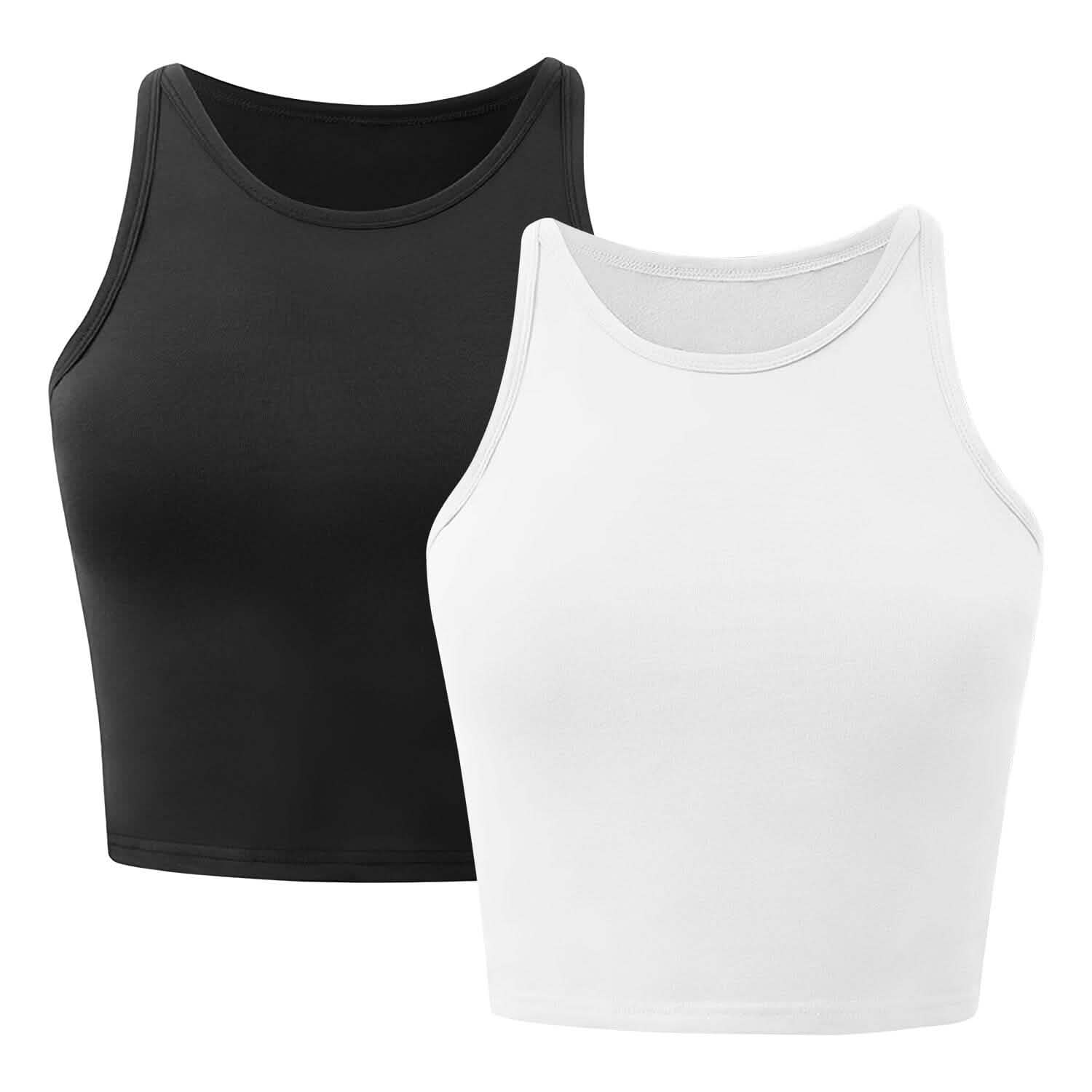 2-Piece: Women Sleeveless Cropped Tank top High Neck