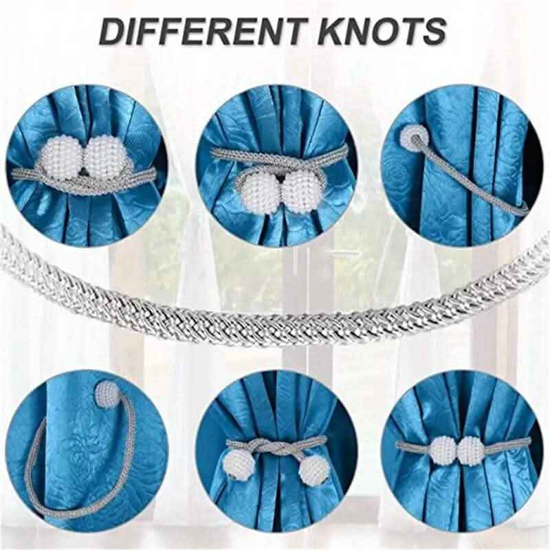 2-Pieces: Magnetic Curtain Tiebacks with Faux Pearls