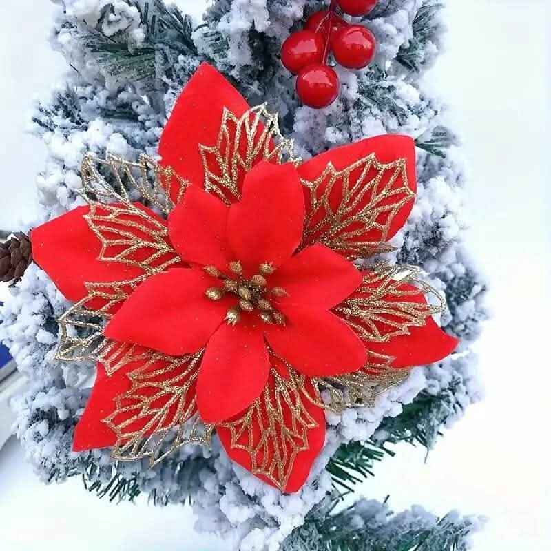 20-Pieces: Artificial Poinsettia Flowers Christmas Ornament