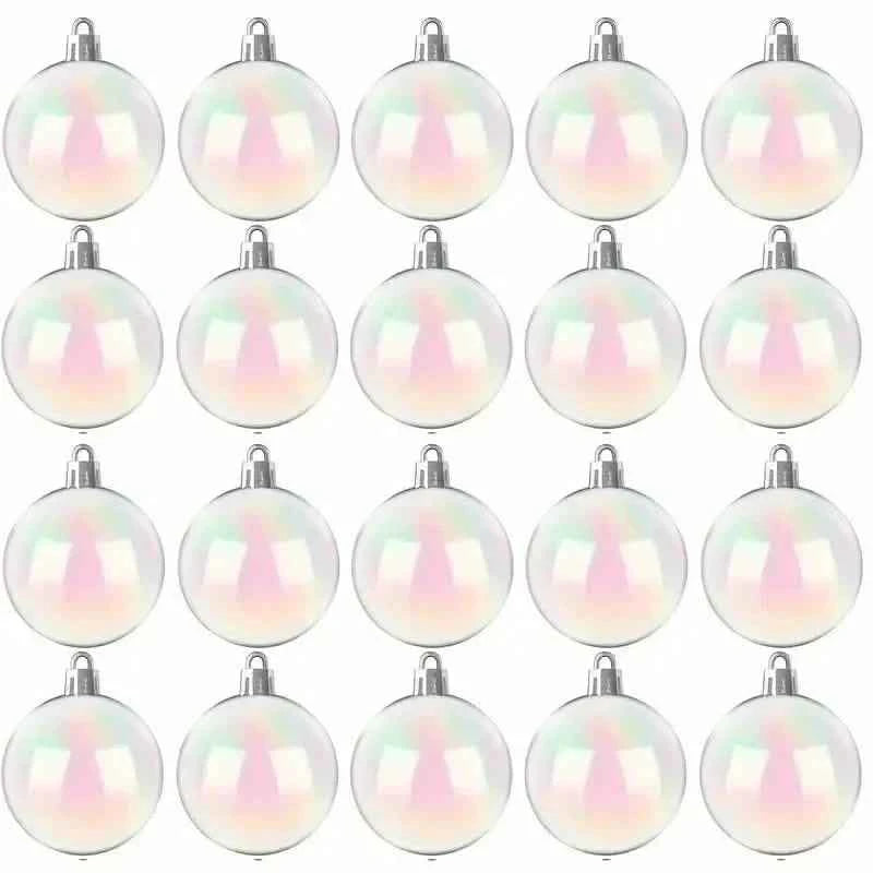 20-Pieces: Clear Iridescent Plastic Ornaments Balls for Crafts