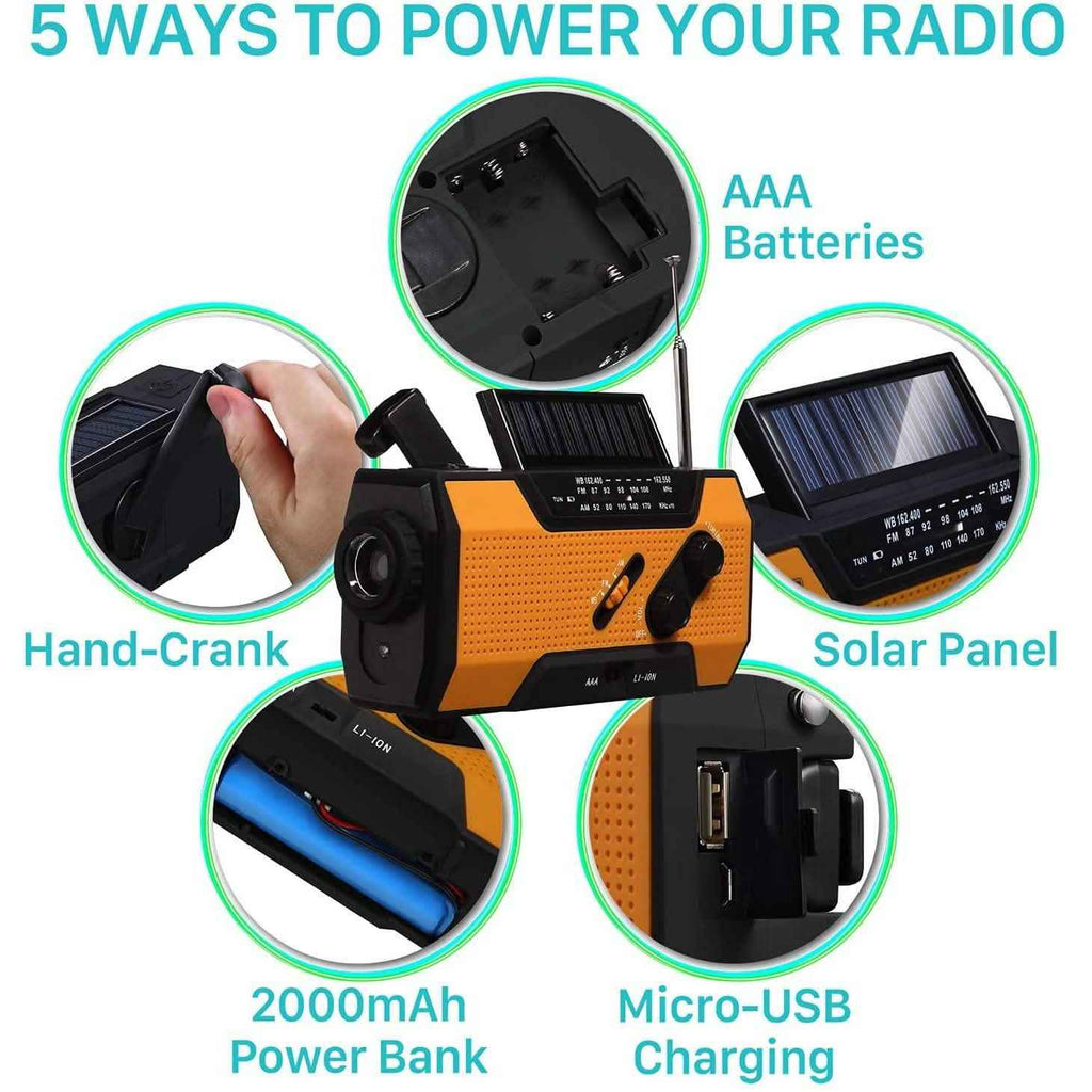 2000mAh NOAA Emergency Weather Radio Portable Power Bank with Solar Charging