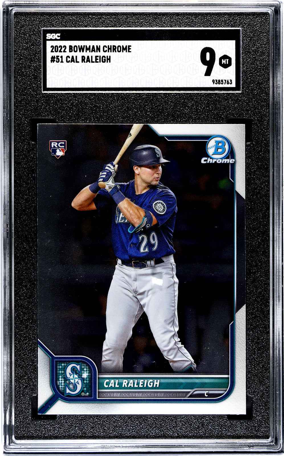Graded 2022 Topps Bowman Chrome Cal Raleigh #51 Rookie RC Baseball Card SGC 9 Mint
