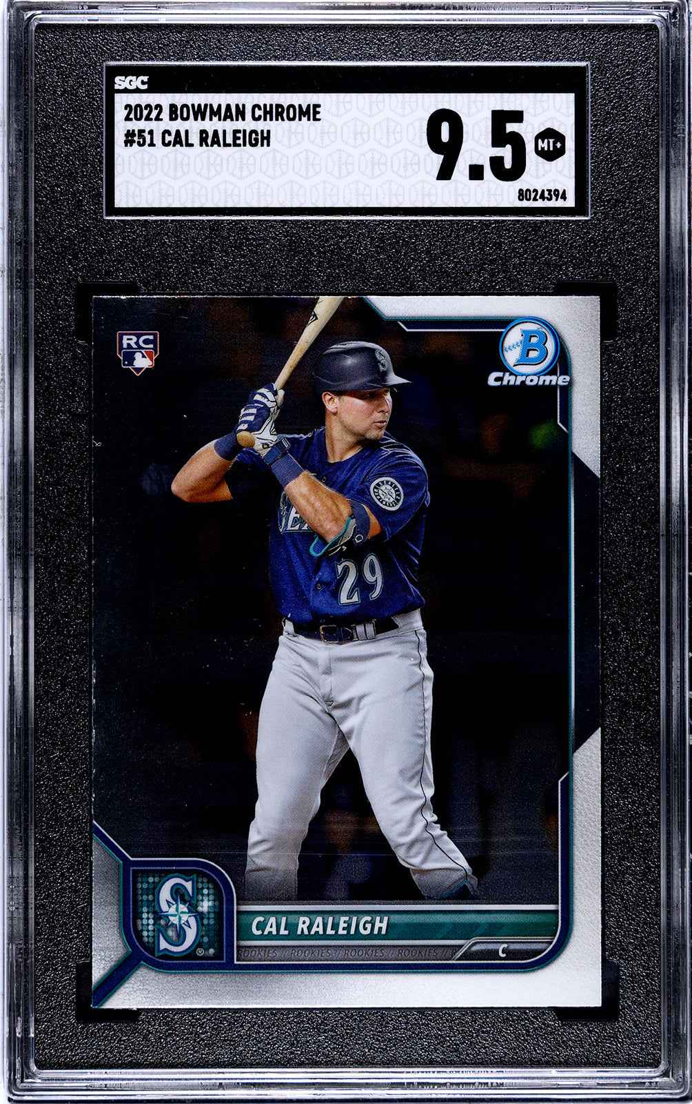 Graded 2022 Topps Bowman Chrome Cal Raleigh #51 Rookie RC Baseball Card SGC 9.5 Mint+