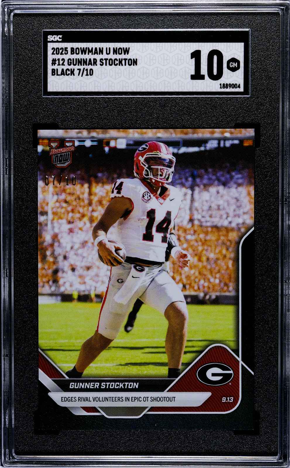 Graded 2025 Topps Bowman U Now Gunner Stockton #12 Black Foil /10 Rookie RC Football Card SGC 10 Gem Mint