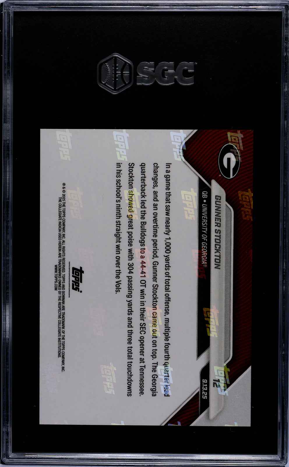 Graded 2025 Topps Bowman U Now Gunner Stockton #12 Orange Foil /25 Rookie RC Football Card SGC 10 Gem Mint