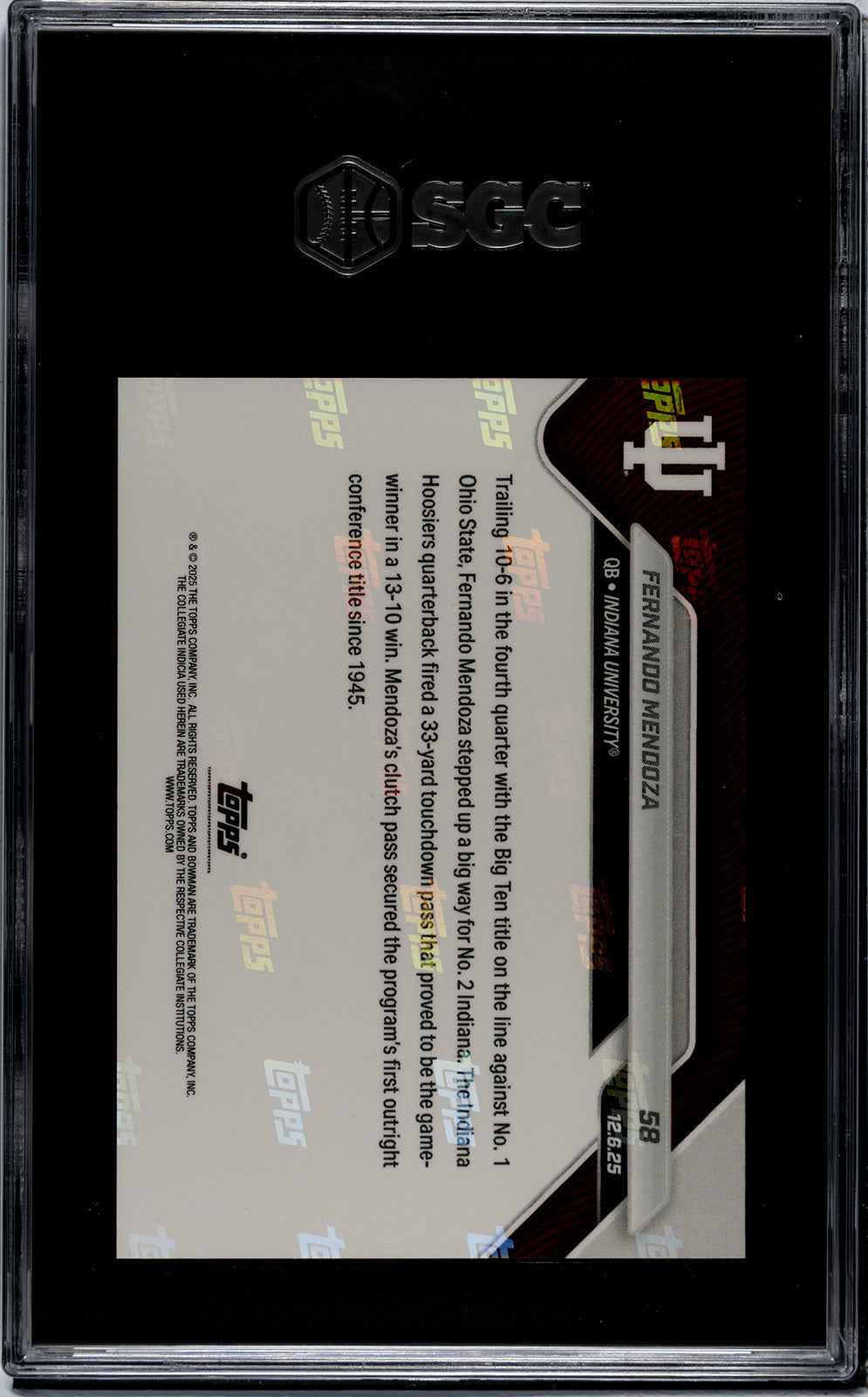 Graded 2025 Topps Bowman U Now Fernando Mendoza #58 Rookie RC Football Card SGC 8 Near Mint