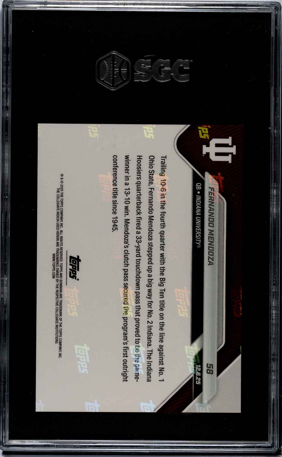 Graded 2025 Topps Bowman U Now Fernando Mendoza #58 Rookie RC Football Card SGC 9 Mint