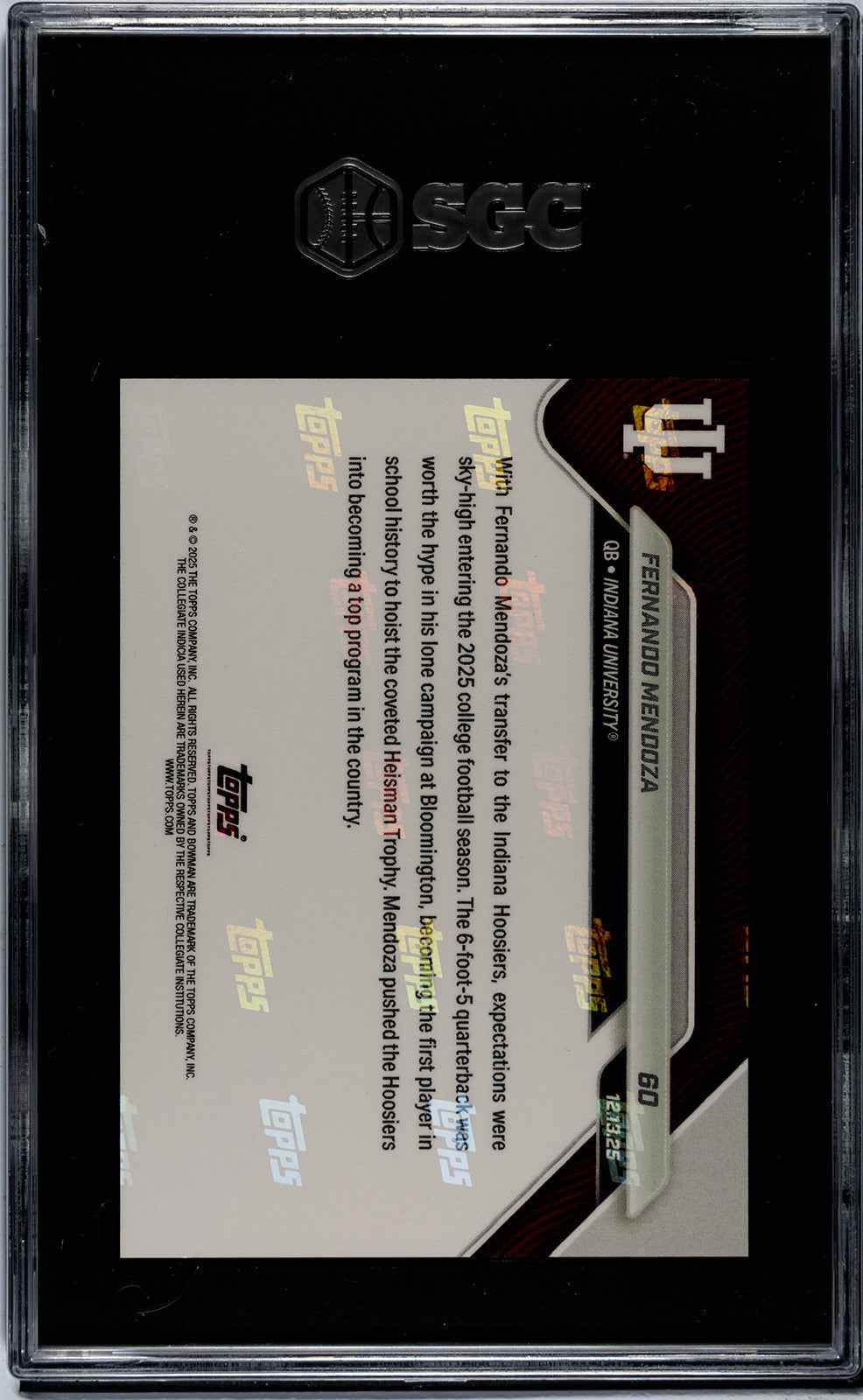Graded 2025 Topps Bowman U Now Fernando Mendoza #60 Rookie RC Football Card SGC 8.5 Near Mint+