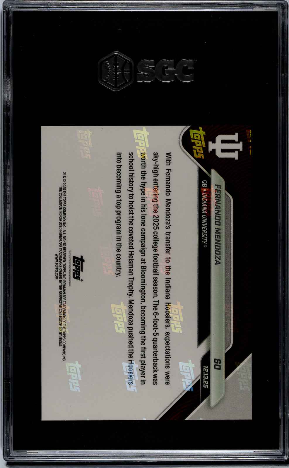 Graded 2025 Topps Bowman U Now Fernando Mendoza #60 Rookie RC Football Card SGC 9 Mint