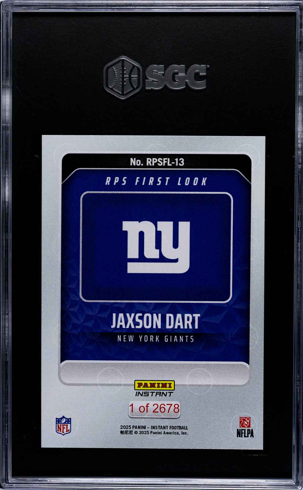 Graded 2025 Panini Instant Jaxson Dart #RPSFL13 RPS First Look Rookie RC Football Card SGC 10 Gem Mint