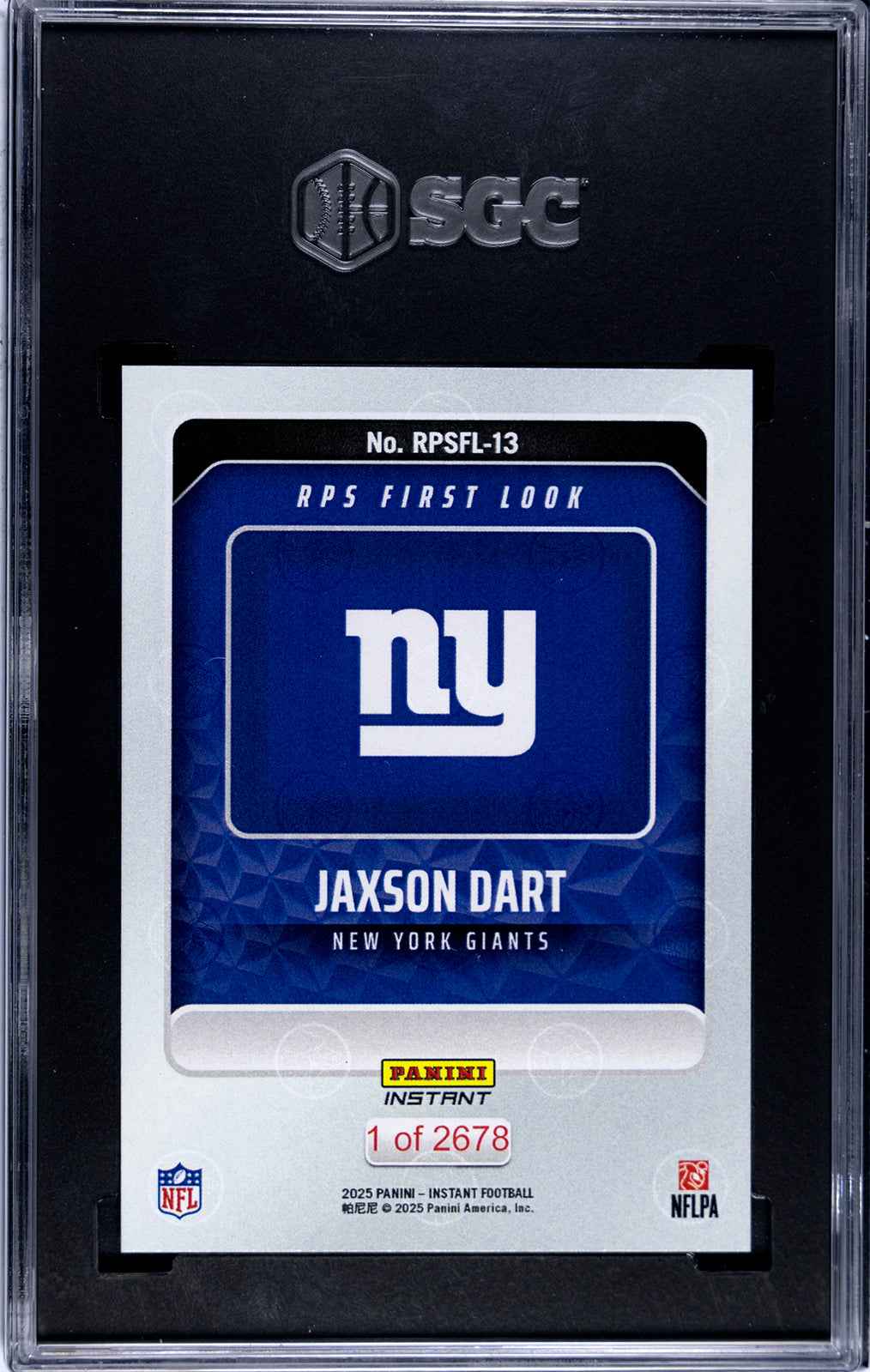 Graded 2025 Panini Instant Jaxson Dart #RPSFL13 RPS First Look Rookie RC Football Card SGC 9 Mint