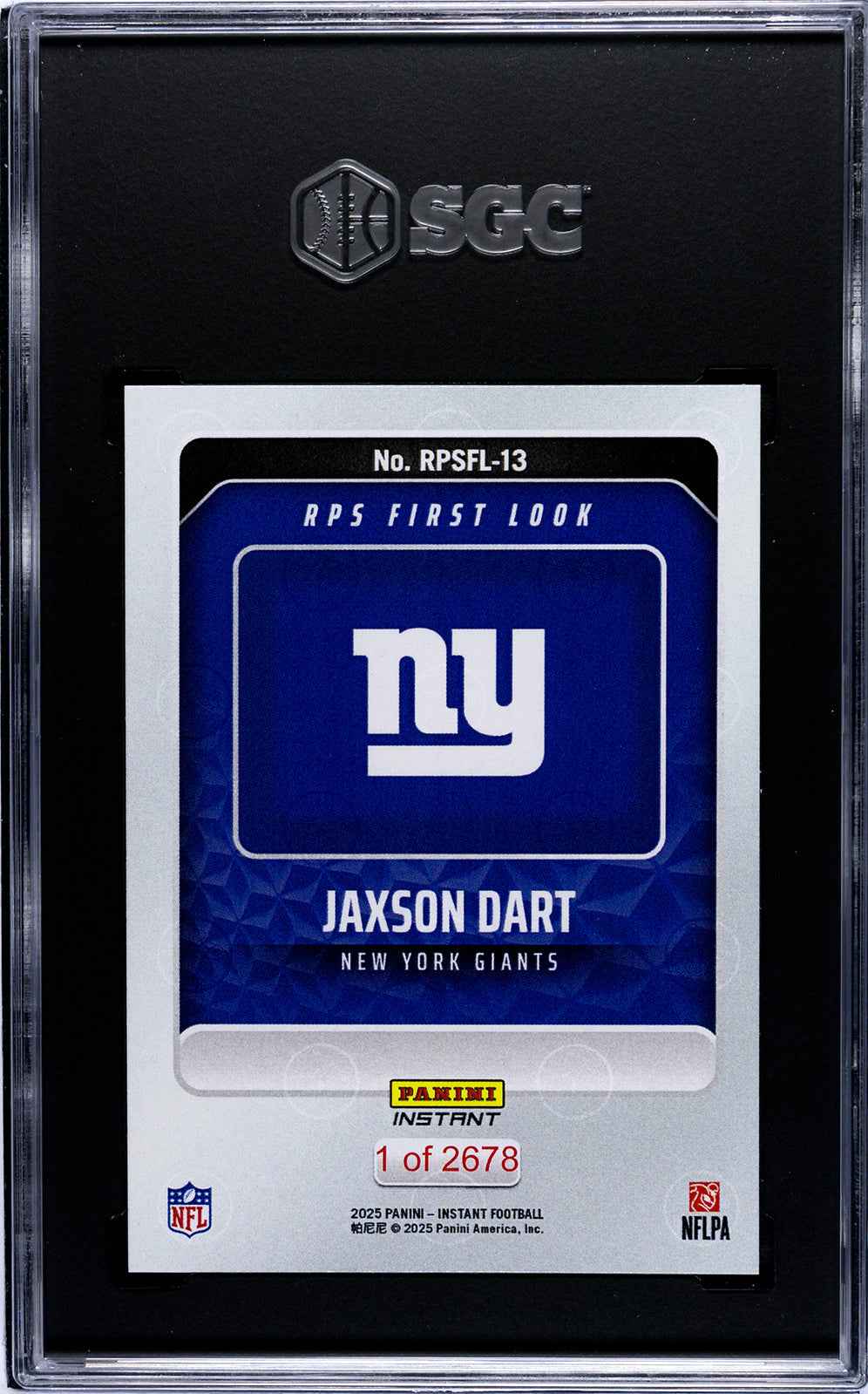 Graded 2025 Panini Instant Jaxson Dart #RPSFL13 RPS First Look Rookie RC Football Card SGC 9.5 Mint+