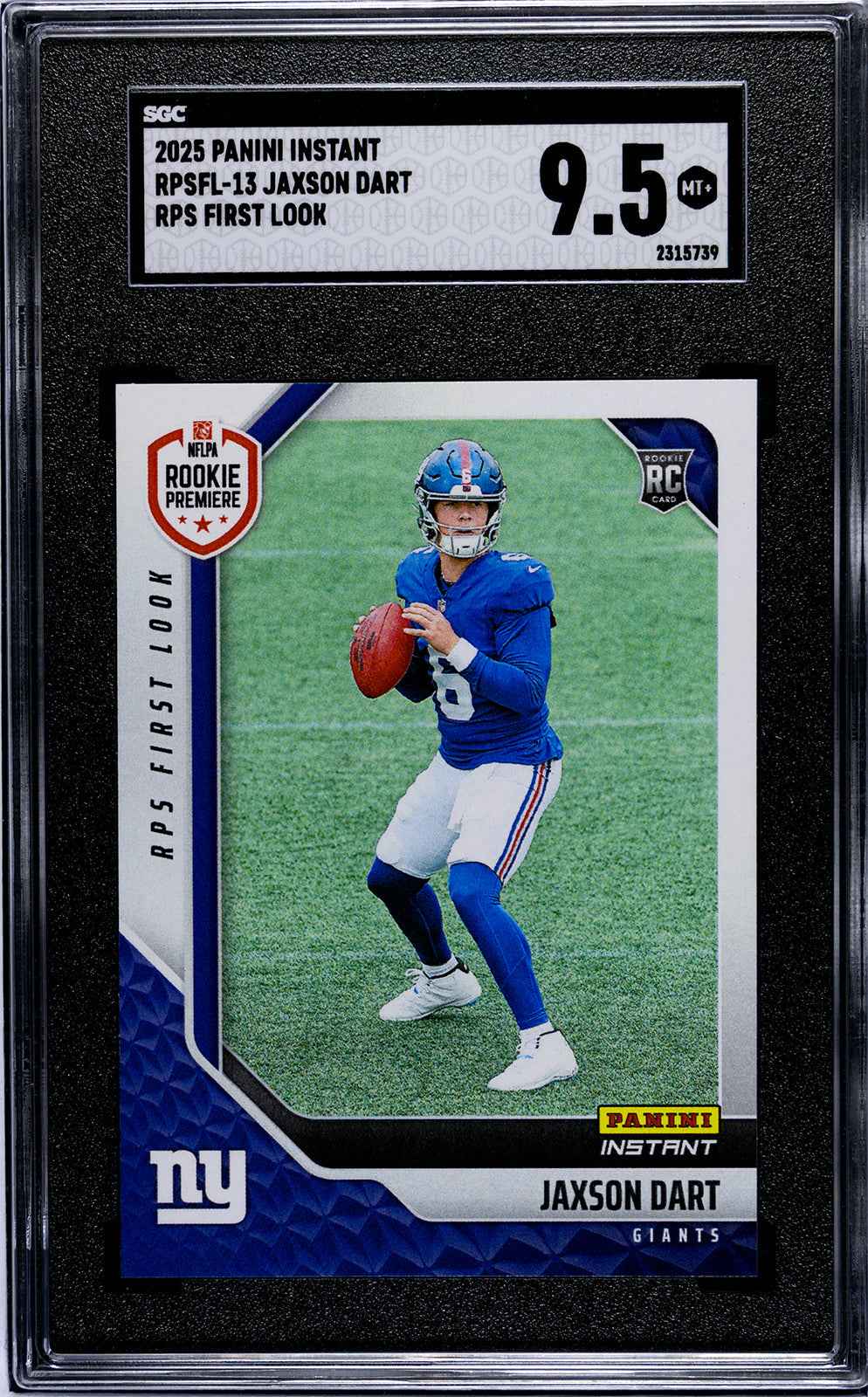 Graded 2025 Panini Instant Jaxson Dart #RPSFL13 RPS First Look Rookie RC Football Card SGC 9.5 Mint+