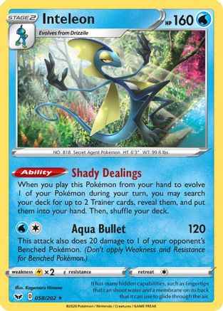 Inteleon () 058/202 - SWSH01 Sword & Shield Base Set Holofoil