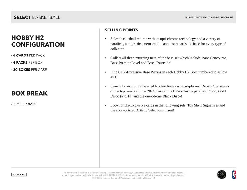 2024/25 Panini Select Basketball H2 Box