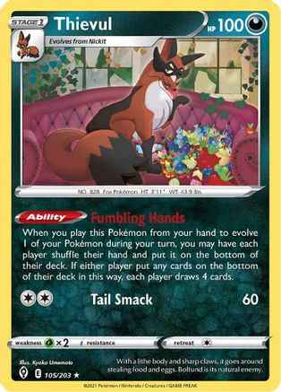 Thievul 105/203 - SWSH07 Evolving Skies Reverse Holofoil