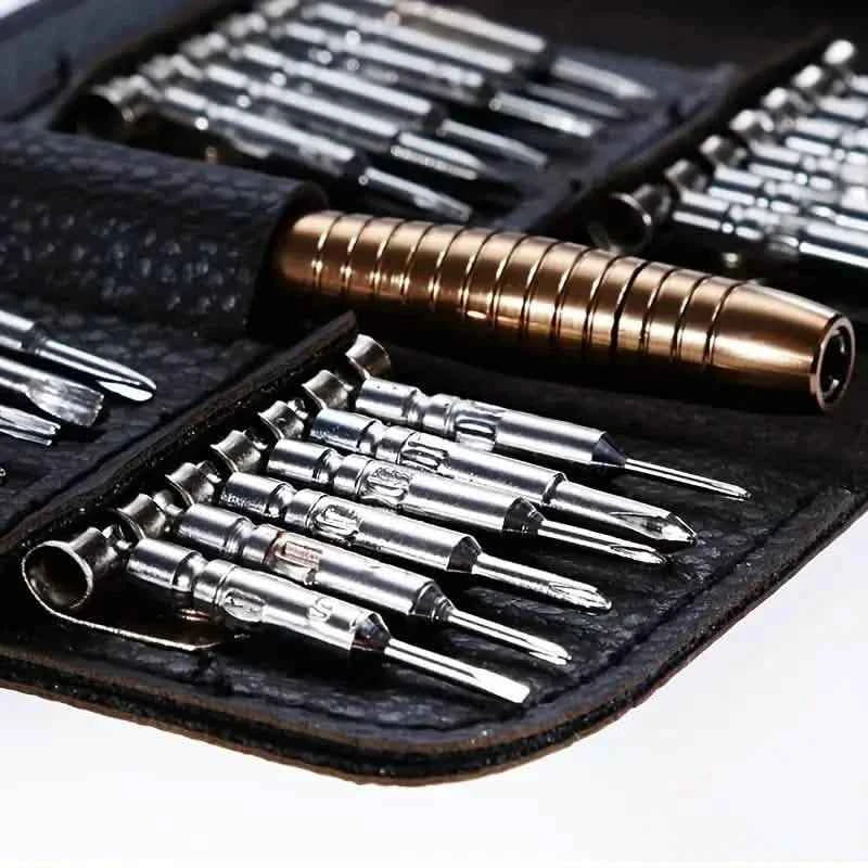 25-Piece Set: Precision Tool Repair Kit with Leather Case