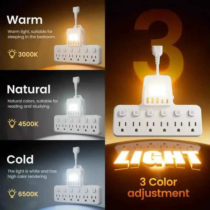 12-in-1 Adjustable Desk Lamp Power Strip – 6 AC Outlets, 3 USB-A & 2 Type-C Ports, Surge Protection