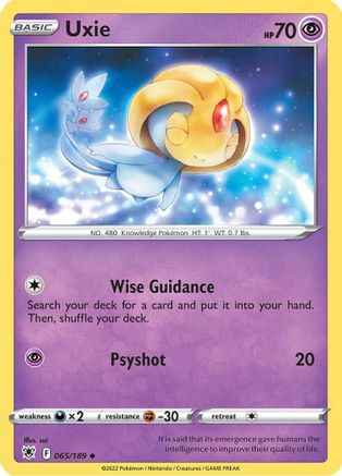 Uxie 065/189 - SWSH10 Astral Radiance Reverse Holofoil