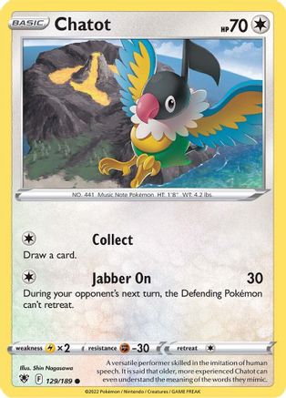 Chatot 129/189 - SWSH10 Astral Radiance Reverse Holofoil