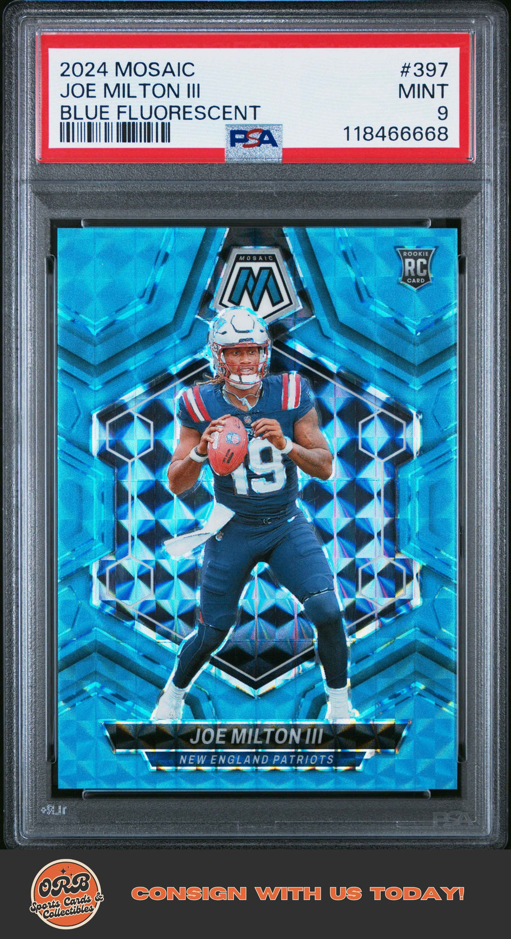 Joe Milton Iii 2024 Panini Mosaic #397 Blue Fluorescent PSA 9 #/15