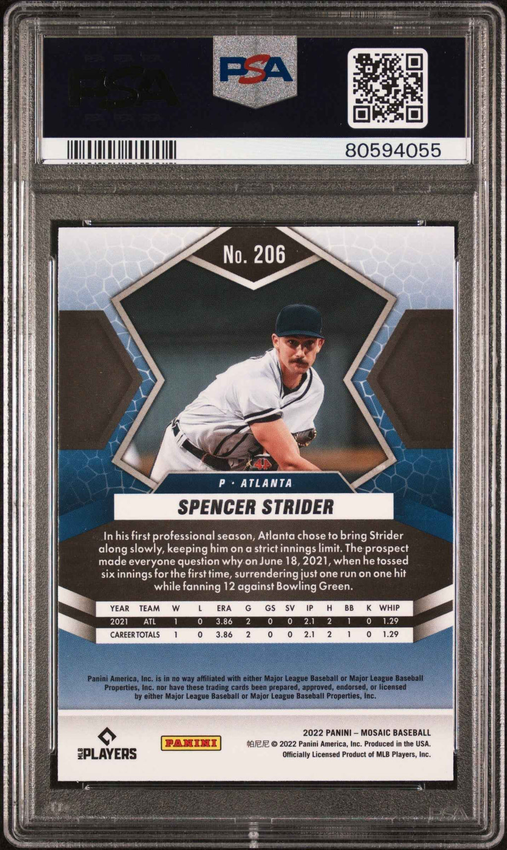 Graded 2022 Panini Mosaic Spencer Strider #206 Rookie RC Baseball Card PSA 10 Gem Mint