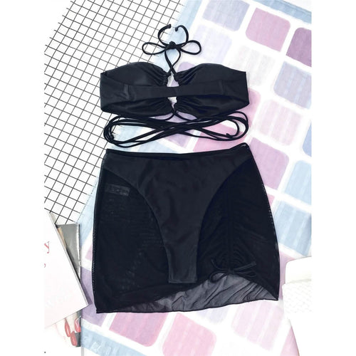 3-Pack: Criss Cross Halter Bikini Swimsuit & Beach Skirt