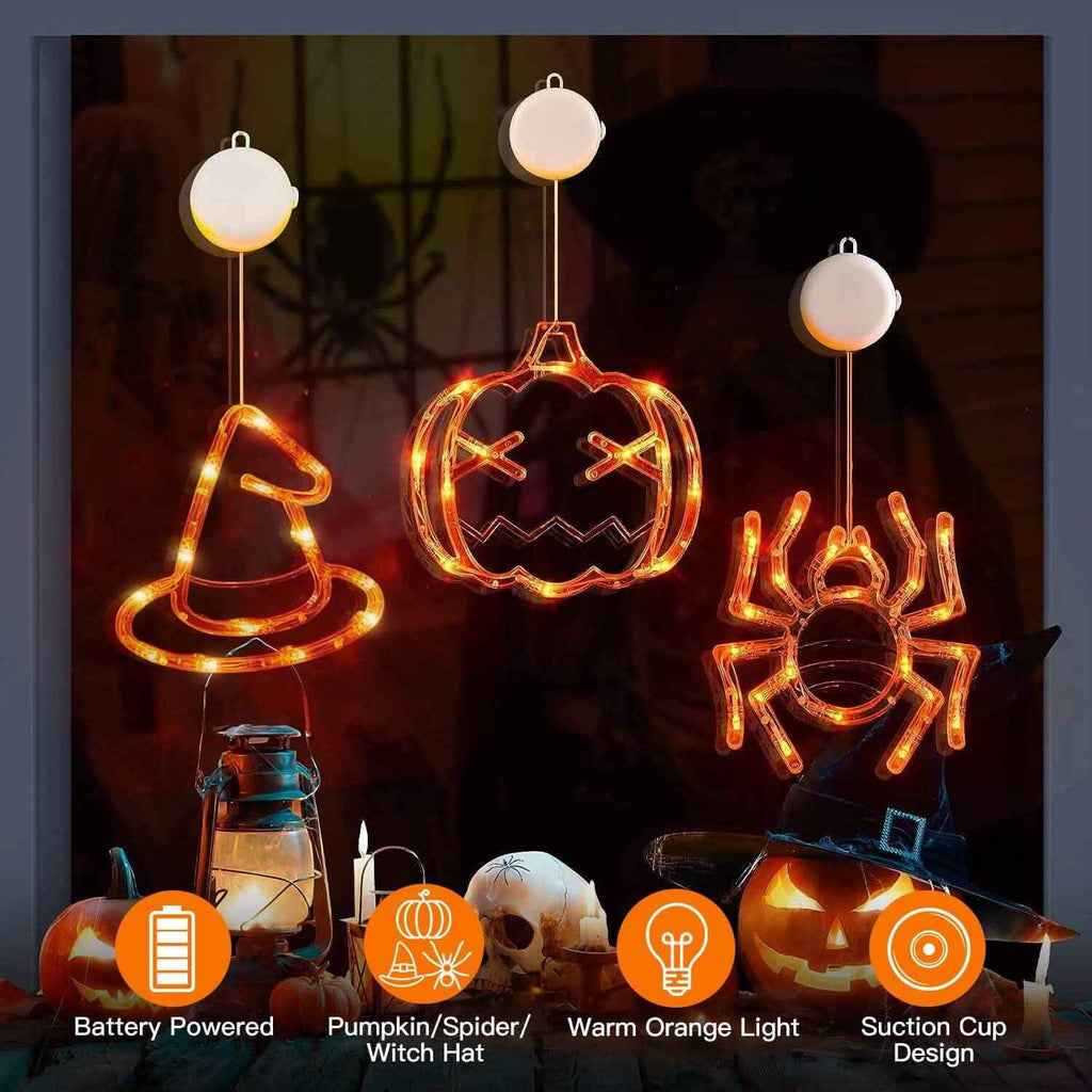 3-Pack: Halloween Window Light with Suction Cup Hanging Holes