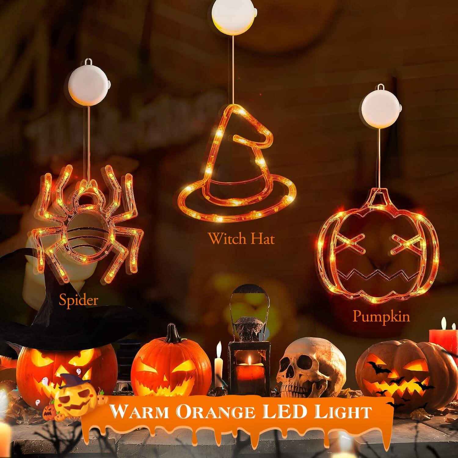 3-Pack: Halloween Window Light with Suction Cup Hanging Holes