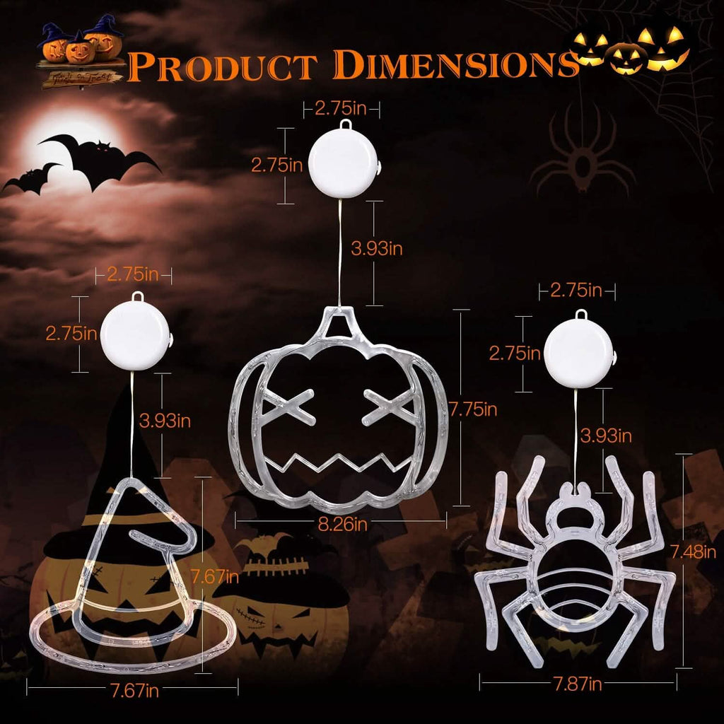 3-Pack: Halloween Window Light with Suction Cup Hanging Holes