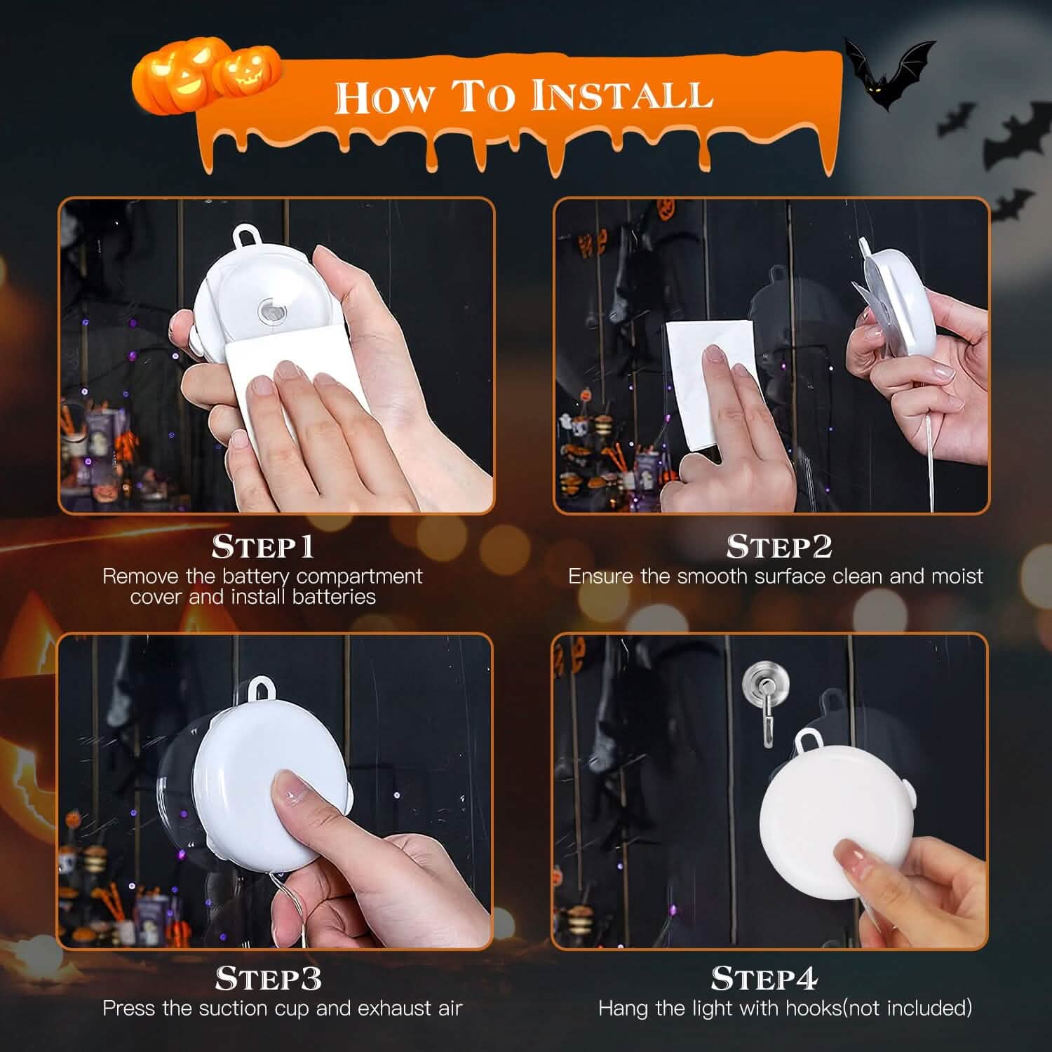 3-Pack: Halloween Window Light with Suction Cup Hanging Holes