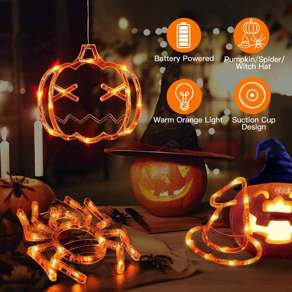 3-Pack: Halloween Window Light with Suction Cup Hanging Holes