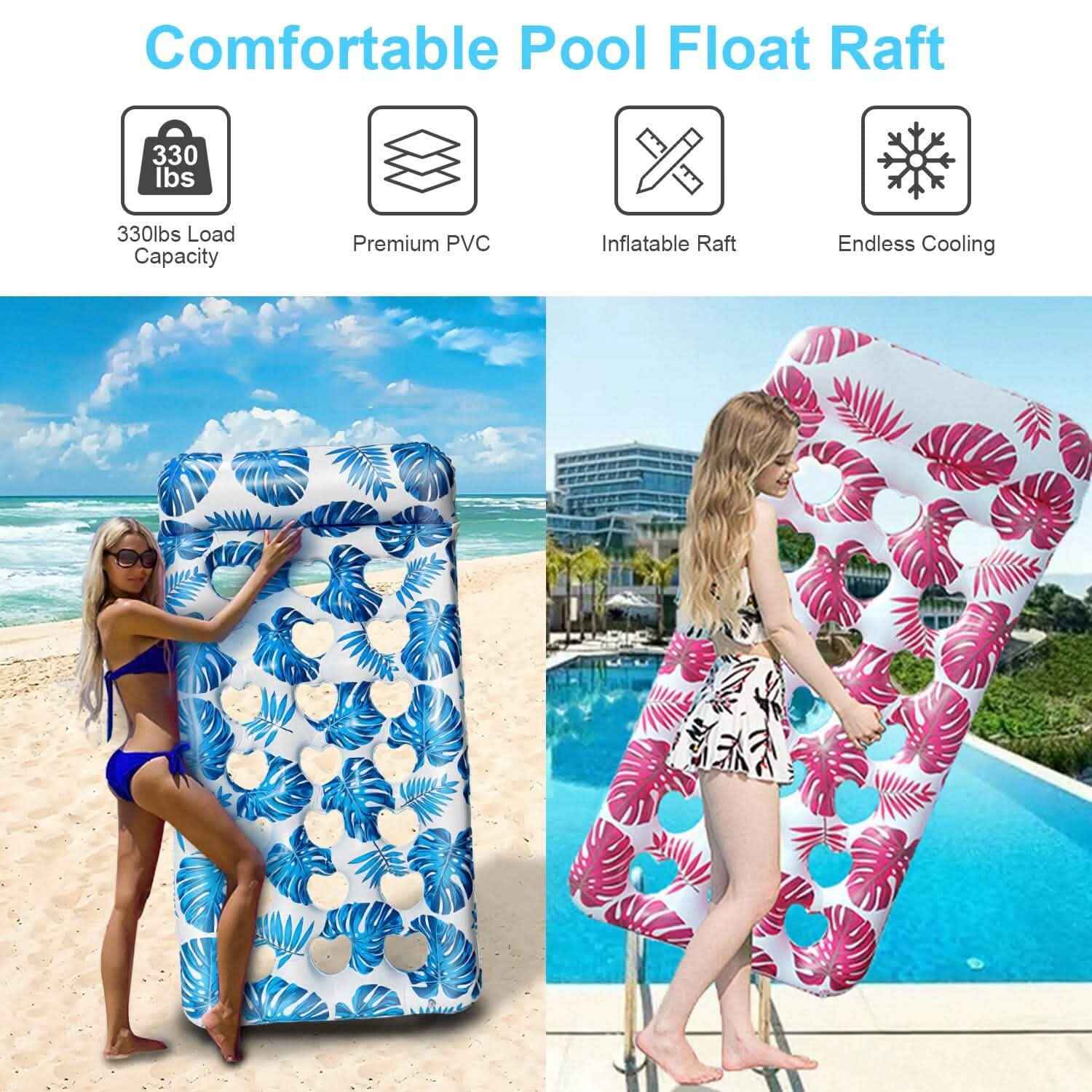 3-Pack: Inflatable Pool Float Raft Water Lounge 330lbs Load-Bearing Mattress with Headrest