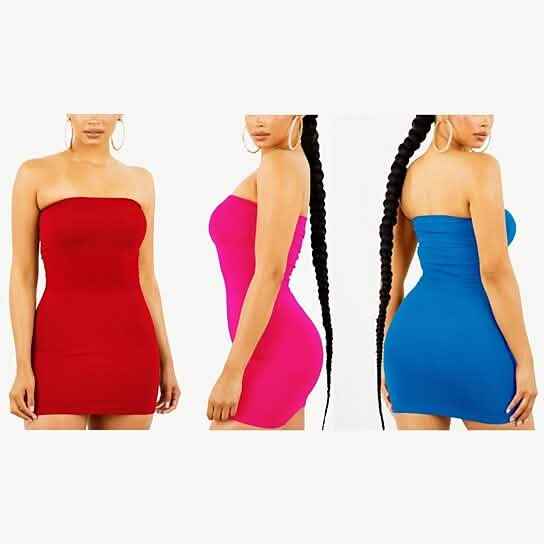 3-Pack: Women's Seamless Strapless Tube Dress