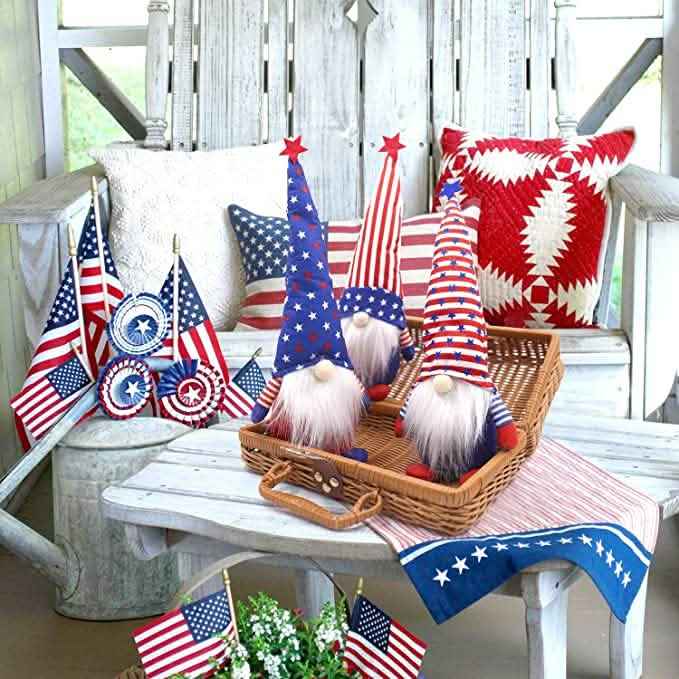 3-Piece Set: Patriotic Gnome Plush Standing Statues