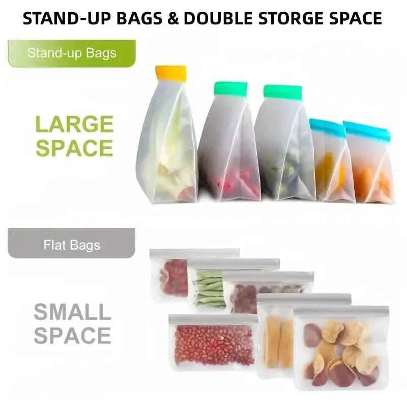 3-Piece Set: Reusable Silicone Food Storage Bag, Leak Proof And Reusable Freezer Bag - Small, Medium and Large