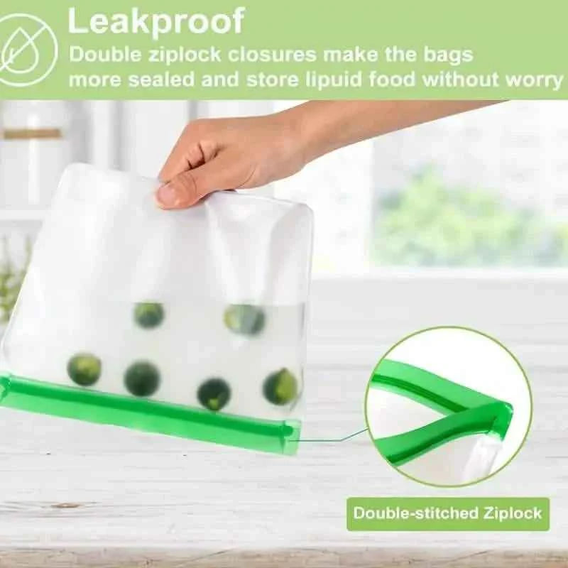 3-Piece Set: Reusable Silicone Food Storage Bag, Leak Proof And Reusable Freezer Bag - Small, Medium and Large