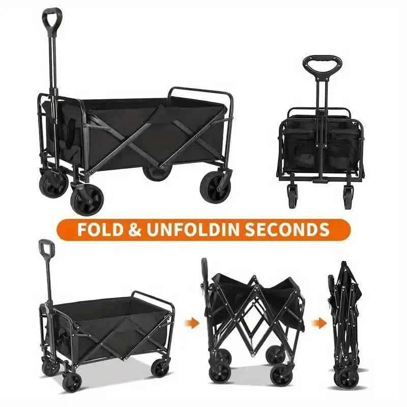 Heavy Duty Utility Portable Foldable Outdoor Beach Garden Wagon Cart with 360° All Terrain Wheels