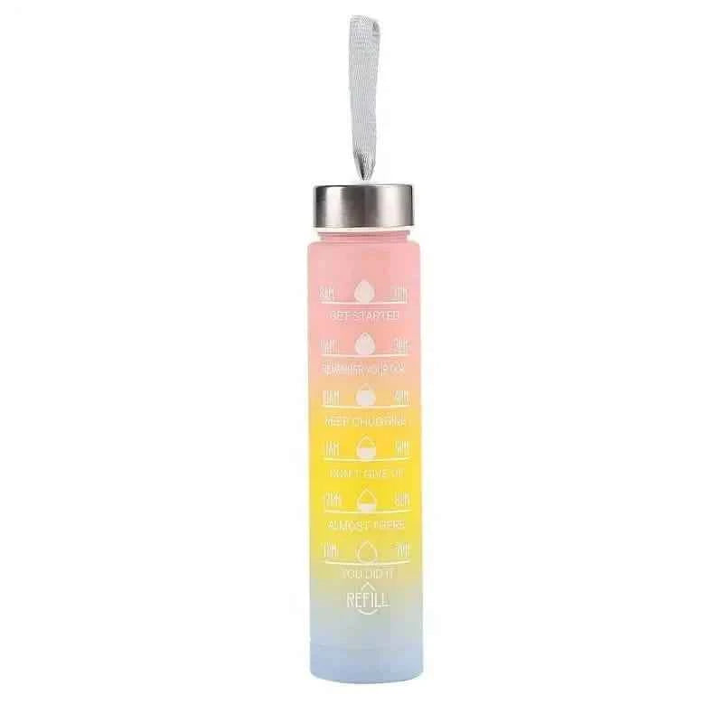 300ml Gradient Color Frosted Water Bottle With Straw