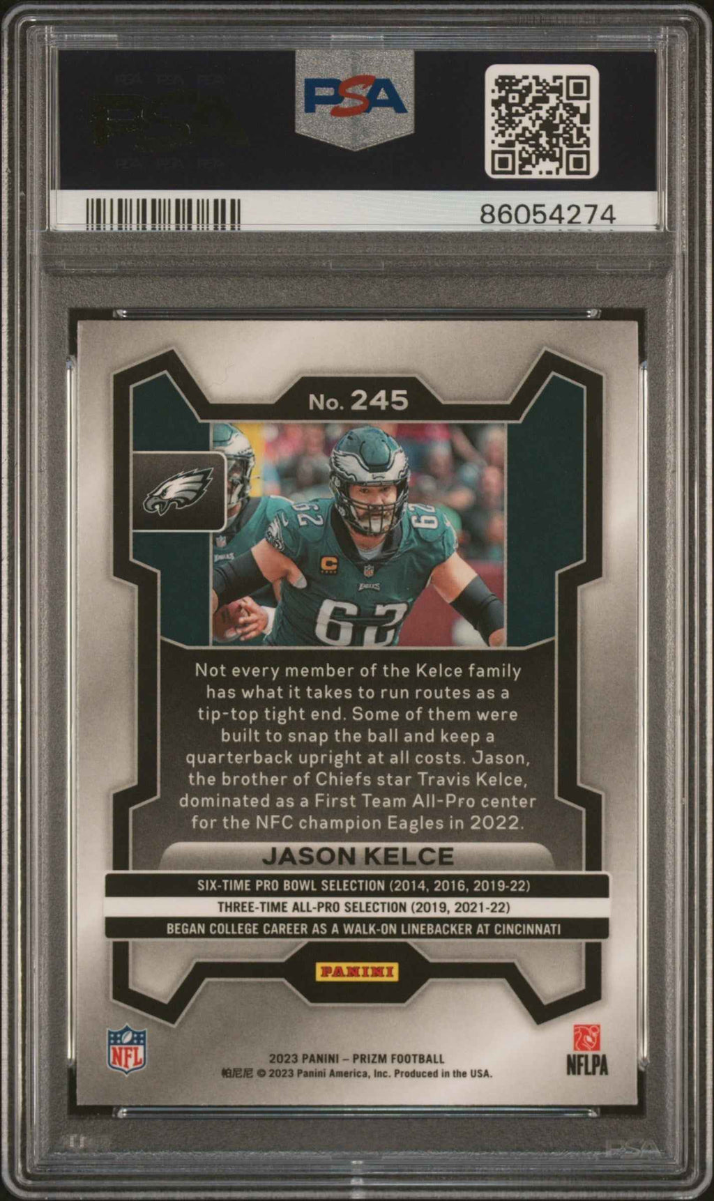 Graded 2023 Panini Prizm Jason Kelce #245 Football Card PSA 10 Gem Mint