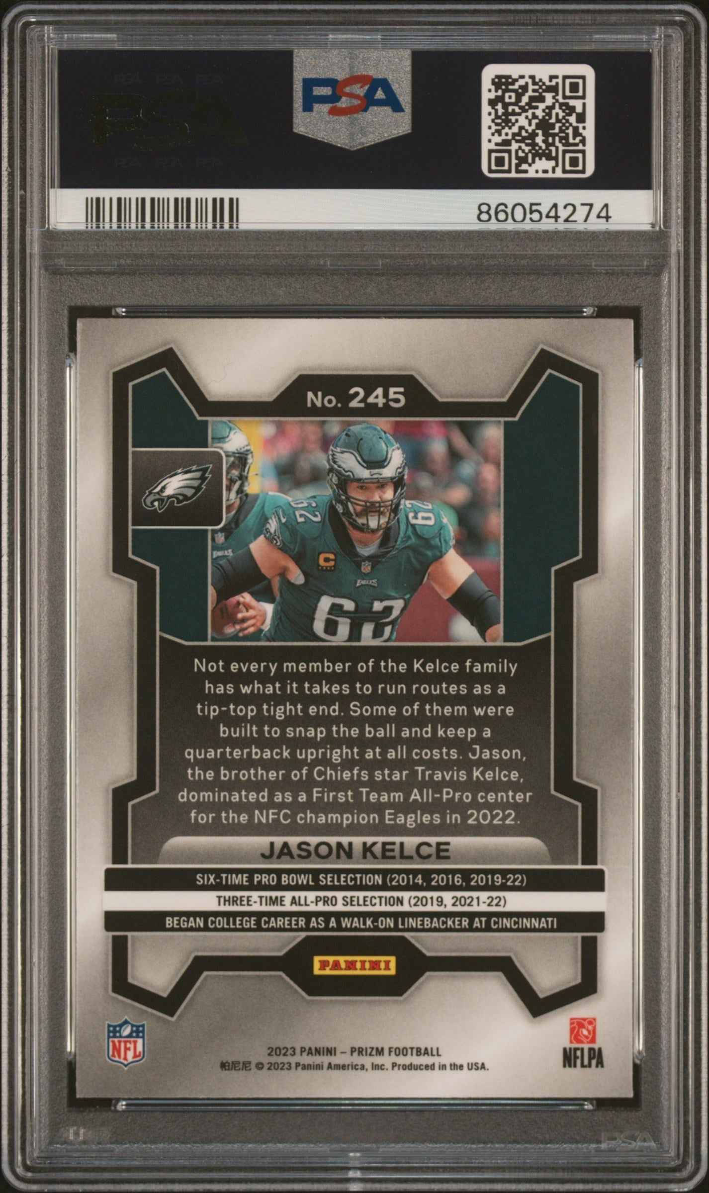 Graded 2023 Panini Prizm Jason Kelce #245 Football Card PSA 10 Gem Mint